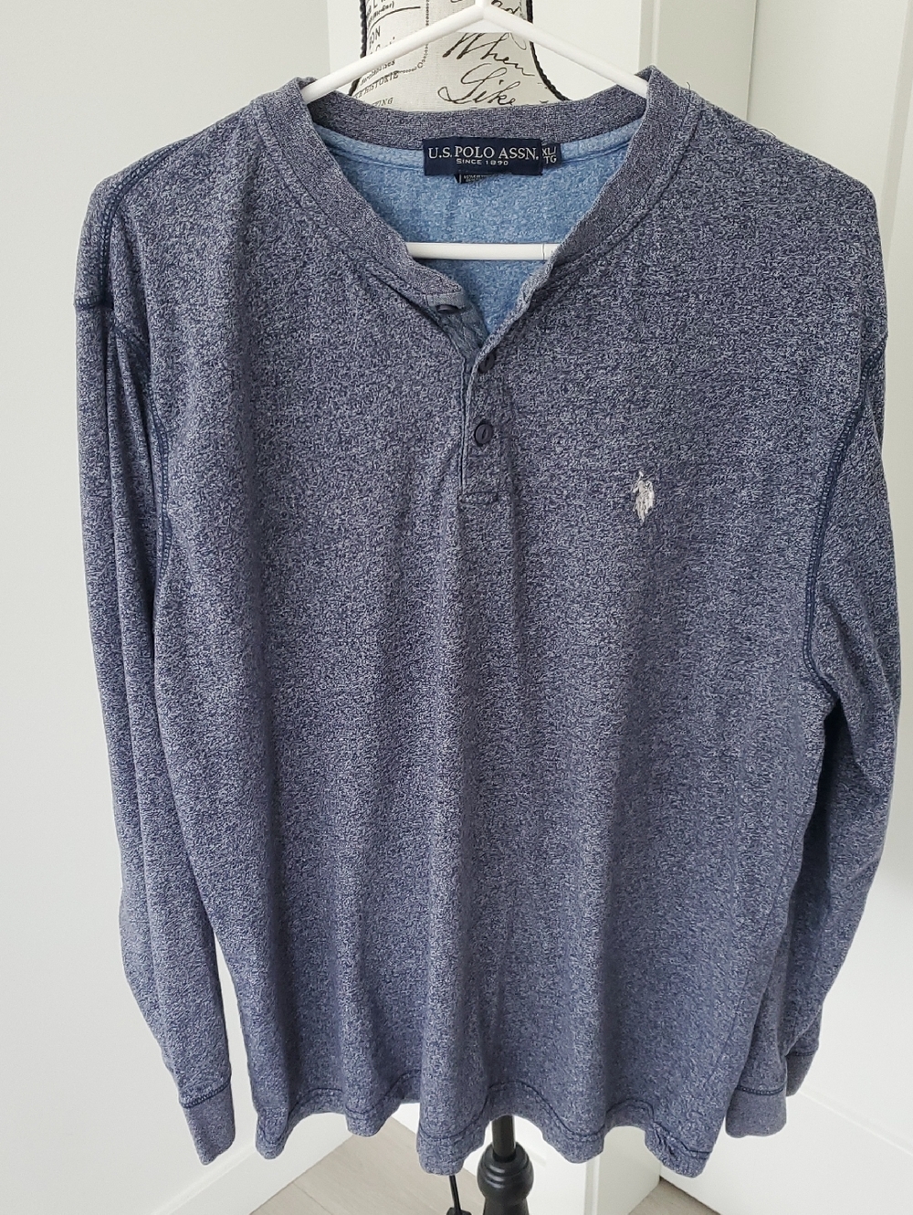 U.S. Polo Assn. Heathered Navy Long Sleeve Henley